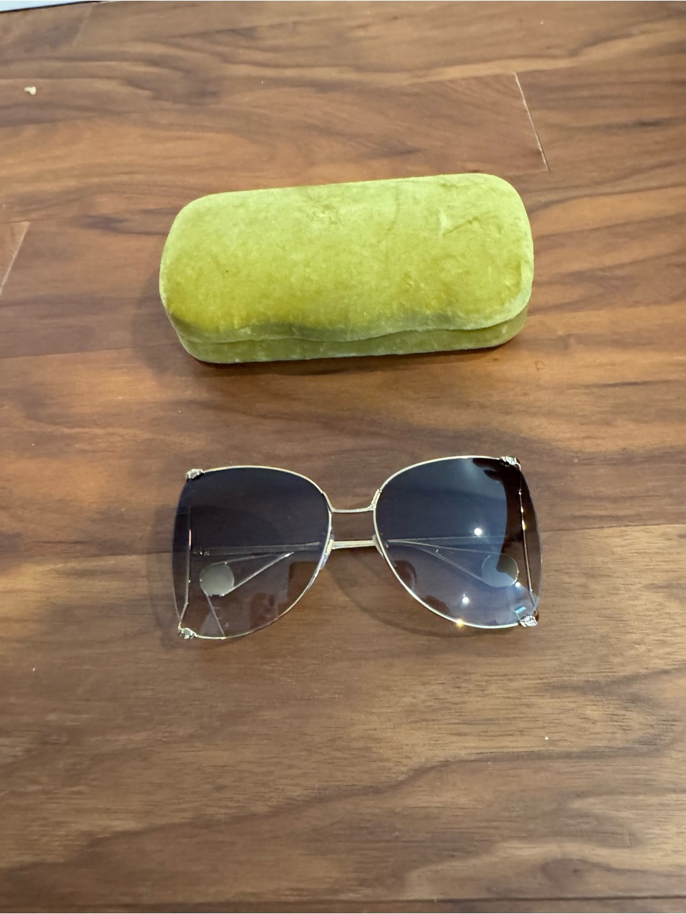 Gold Frame Gradient Lens Women's Sunglasses - Green Case Included